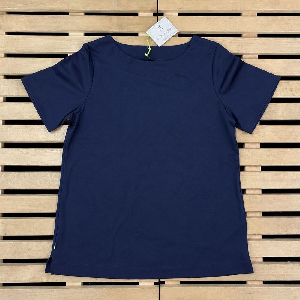 NWT Dudley Stephens Women's Devon Short Sleeve Tee Navy Blue Athletic Shirt Sz M